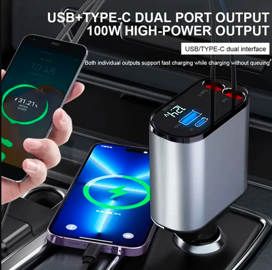 4-in-1 Retractable Car Mobile Charger