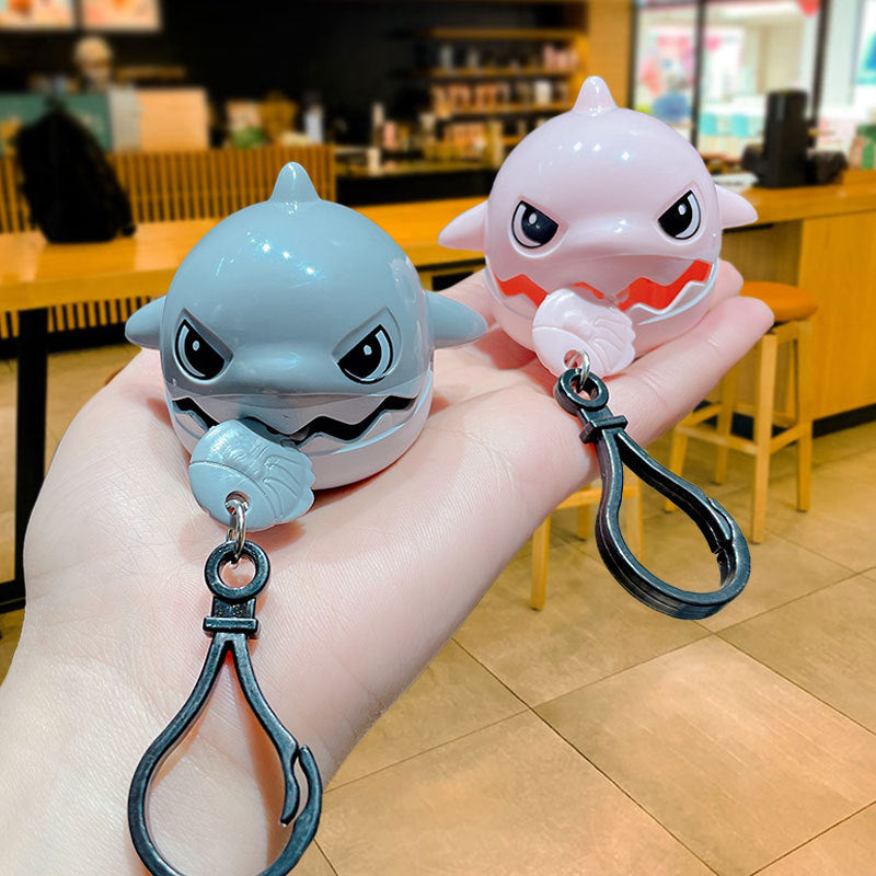 Cartoon Pull String Shark Pendant Keychain