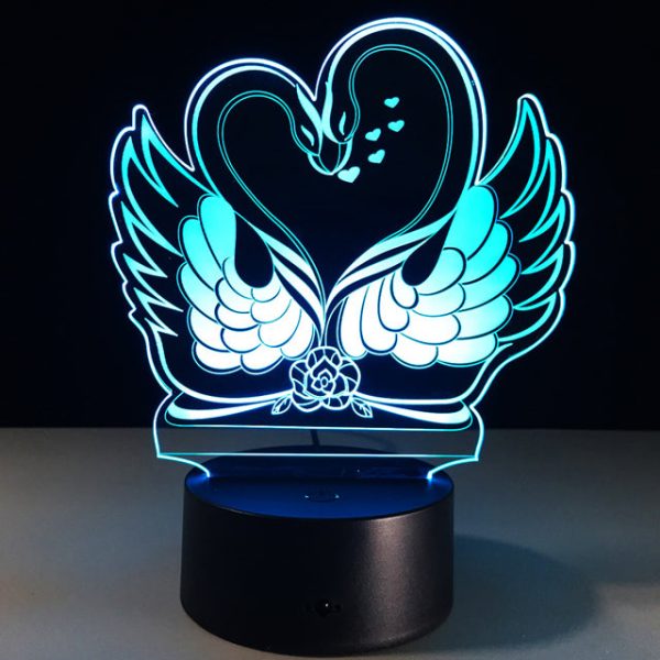 Swan Love Heart Illusion Lamp,romantic Glow, Beautiful Lighting Piece (Approximately 8 X 6 Inches)