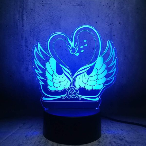 Swan Love Heart Illusion Lamp,romantic Glow, Beautiful Lighting Piece (Approximately 8 X 6 Inches)