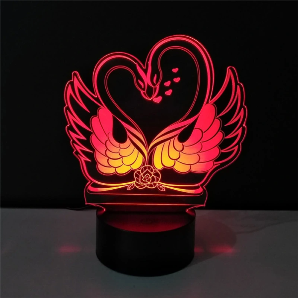 Swan Love Heart Illusion Lamp,romantic Glow, Beautiful Lighting Piece (Approximately 8 X 6 Inches)